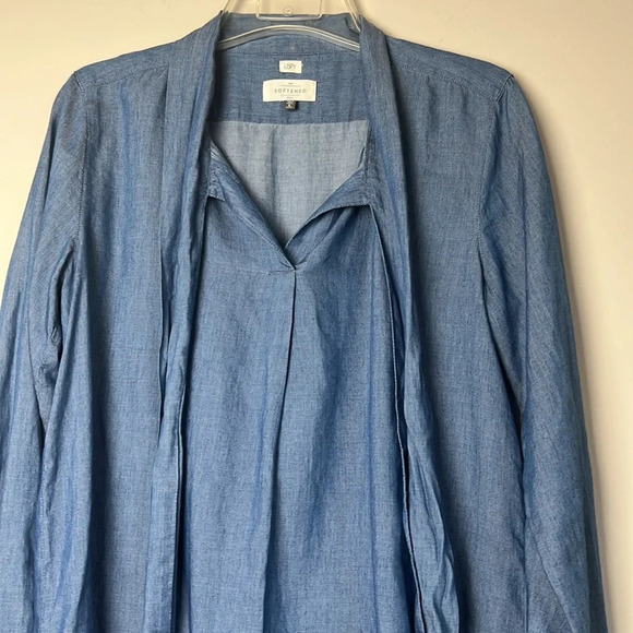 Loft “The Softened” Chambray Blue Tie Front Long Sleeve Top Blouse Size S - Picture 7 of 8